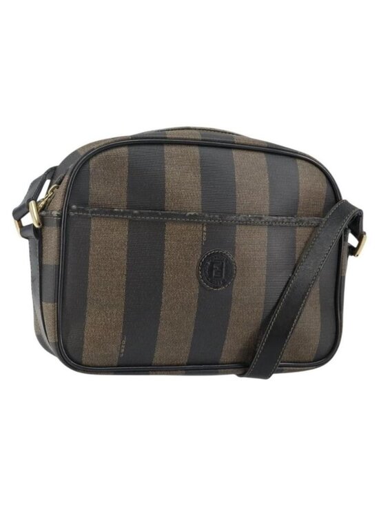 FENDI Handbags - Authentic FENDI Pecan Canvas Shoulder Bag PVC Black Brown gold